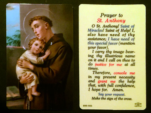 (image for) Holy Card: St. Anthony - laminated wallet size