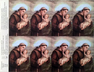 (image for) Holy Card sheet of 8: St Anthony