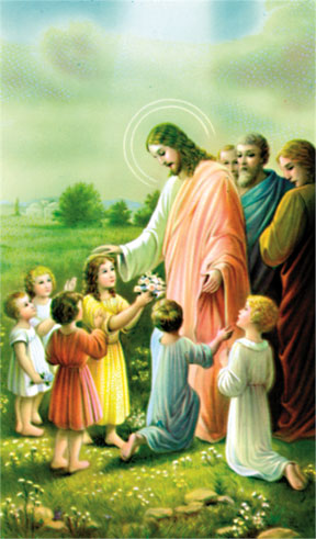 (image for) Mini Holy Card - Jesus (standing) with Children