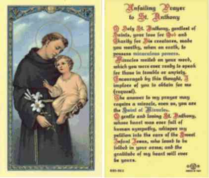 (image for) Holy Card: St. Anthony (laminated)
