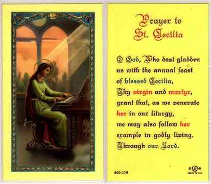 (image for) Holy Card: St. Cecilia (laminated)